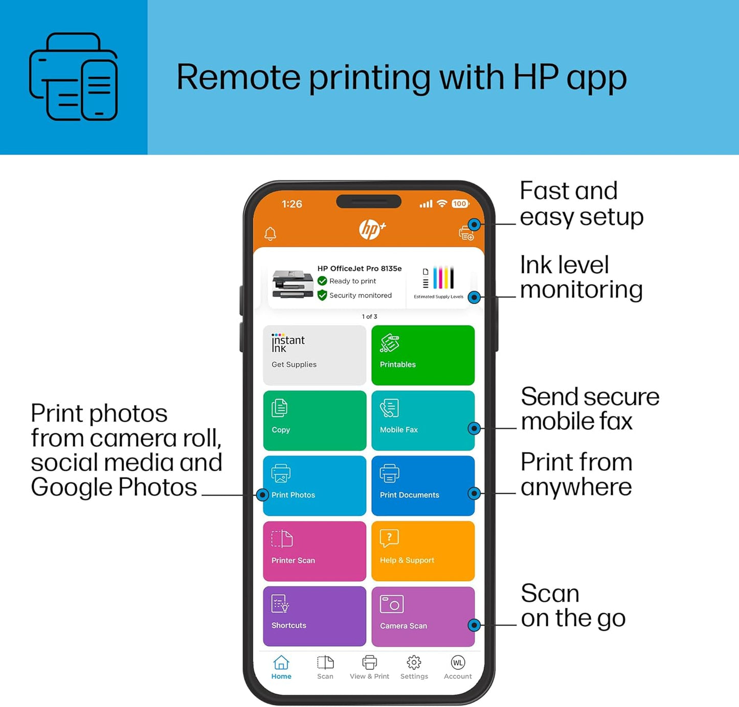 HP 40Q35A#B1H OfficeJet Pro 8135e Wireless Printer