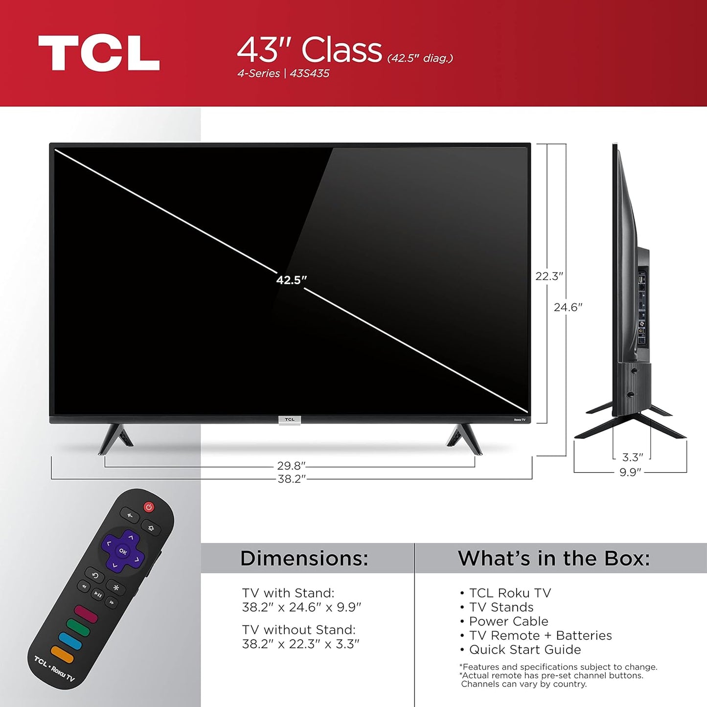 TCL 4 Series 43S435 43-inch 4K UHD Smart LED TV (Renewed)