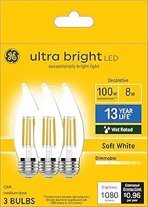 GE 93130037 Ultra Bright LED Light Bulbs 100W Soft White 3-Pack