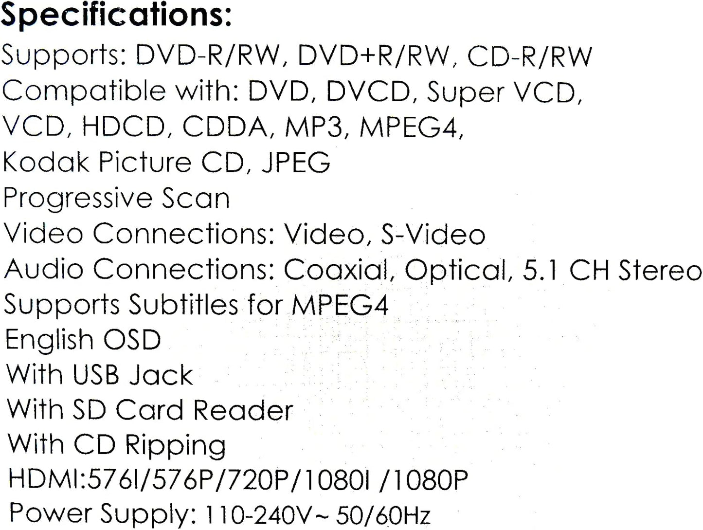 JVC XV-Y430B Multi Region DVD Player HDMI USB