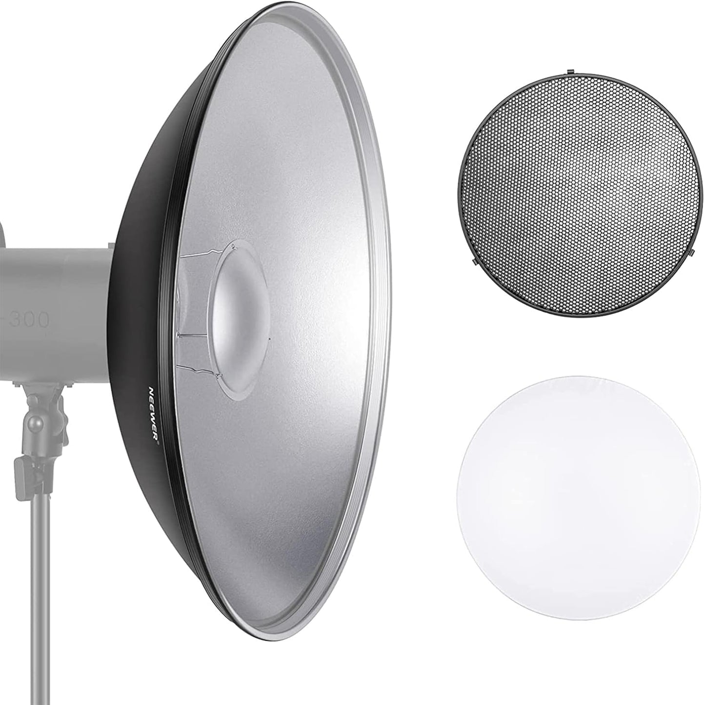 Neewer 10092757 21.6" Beauty Dish Bowens Mount Reflector - Honeycomb Grid & Diffuser