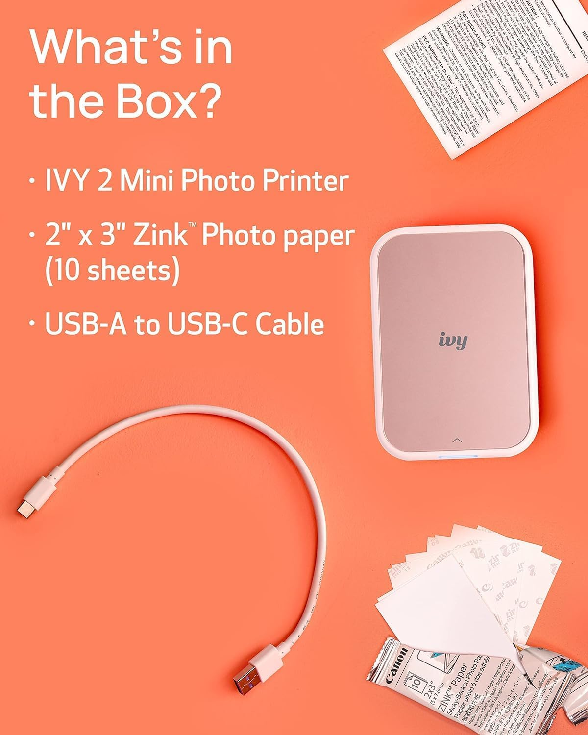 Canon Ivy 2 Mini Photo Printer Blush Pink Bundle