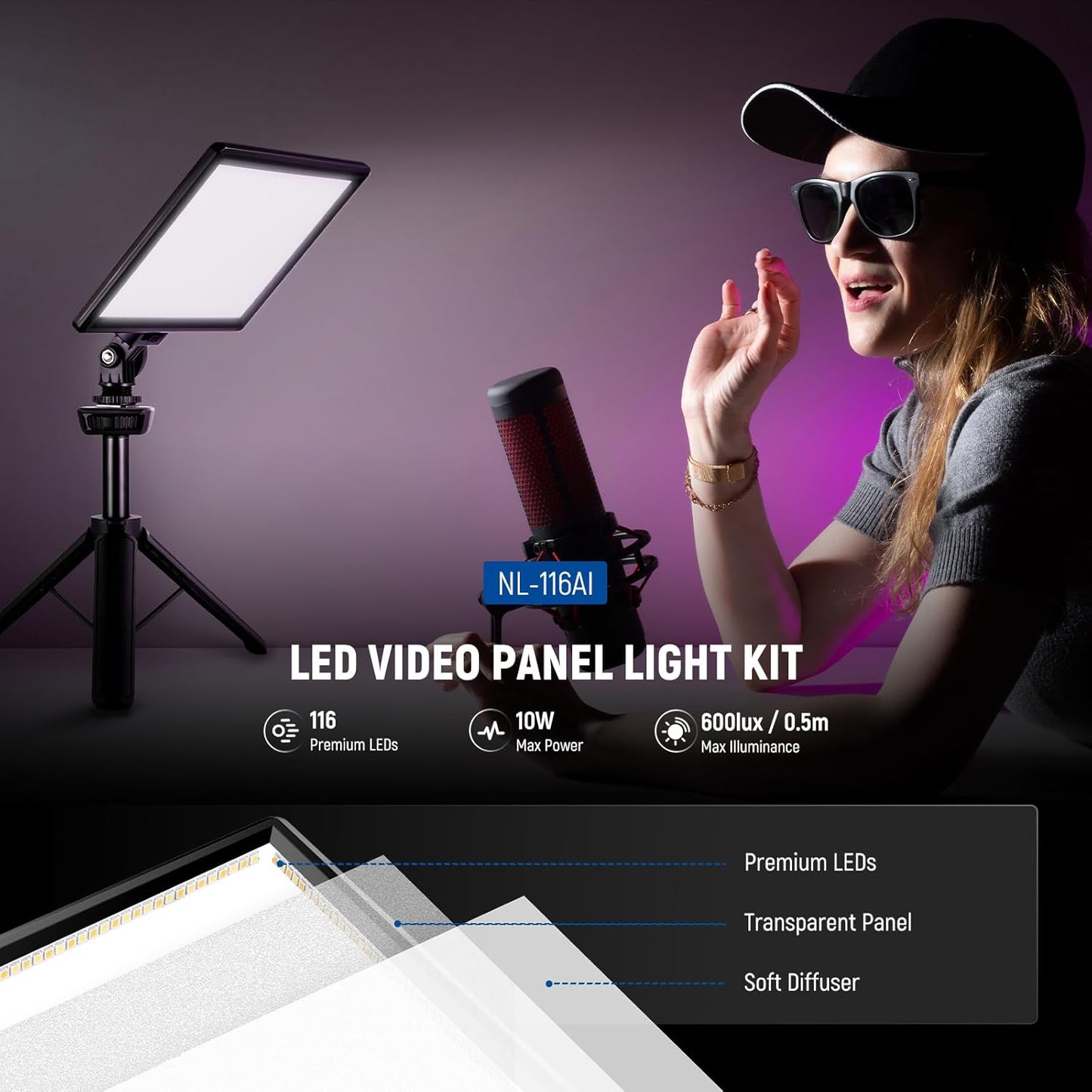 Neewer NL-116AI LED Video Light: Dimmable, 4000mAh