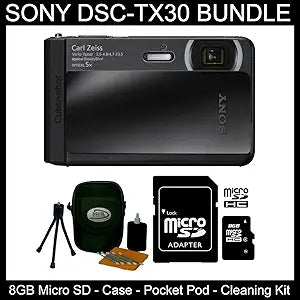 Sony DSC-TX30/B Waterproof 18MP Digital Camera Bundle