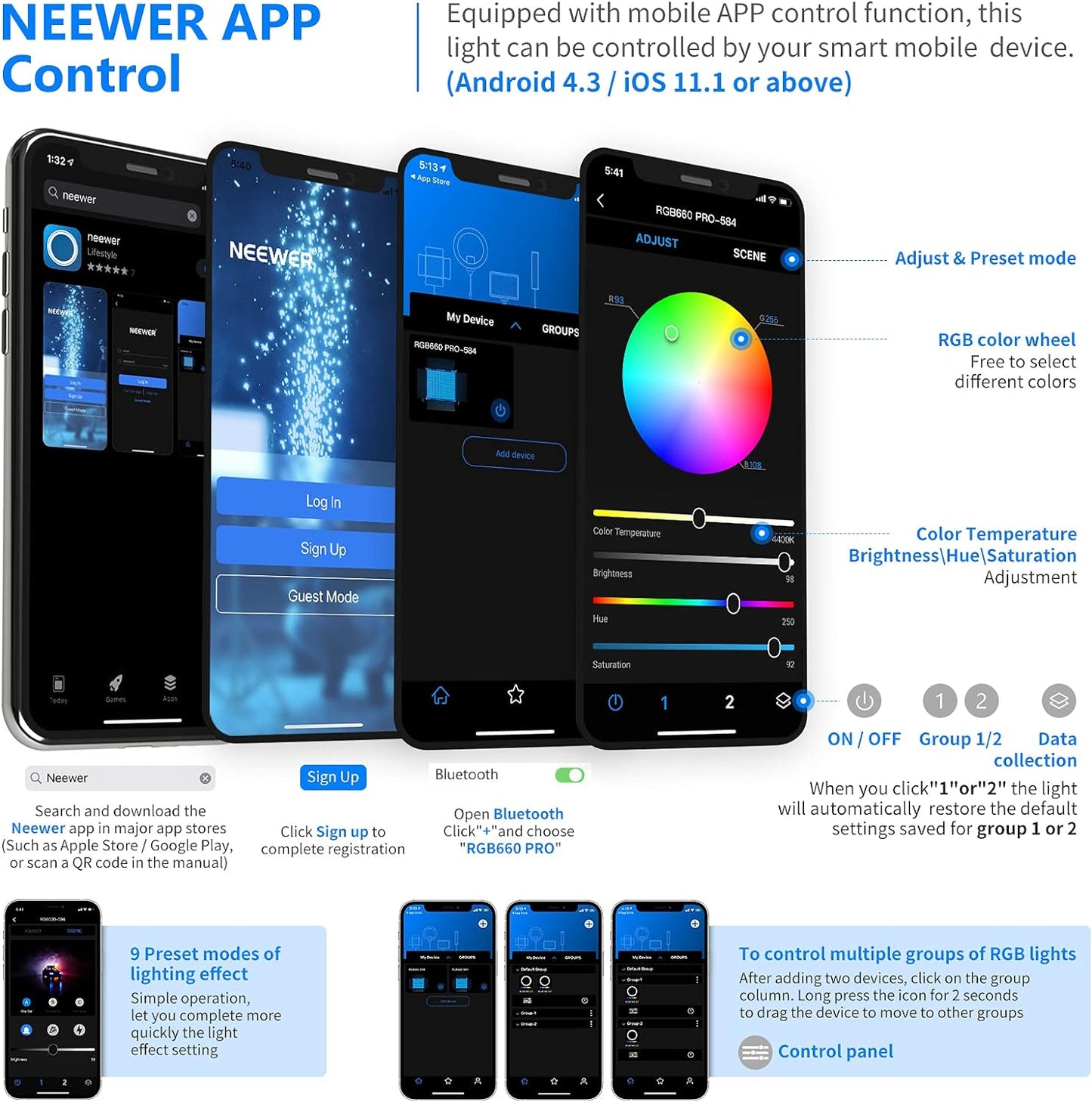 Neewer 10098770 660 PRO RGB LED Video Light APP Control