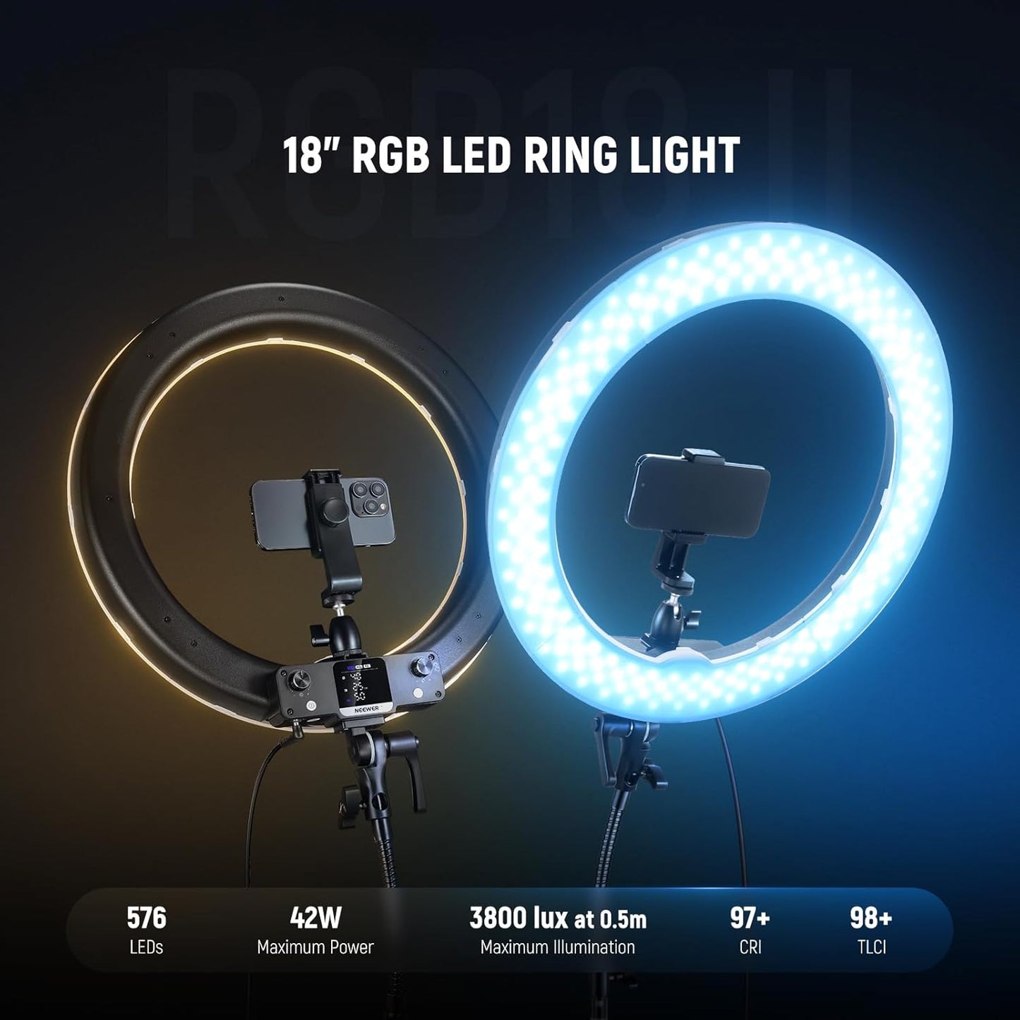 Neewer 10103390 18" RGB LED Ring Light with Stand & APP