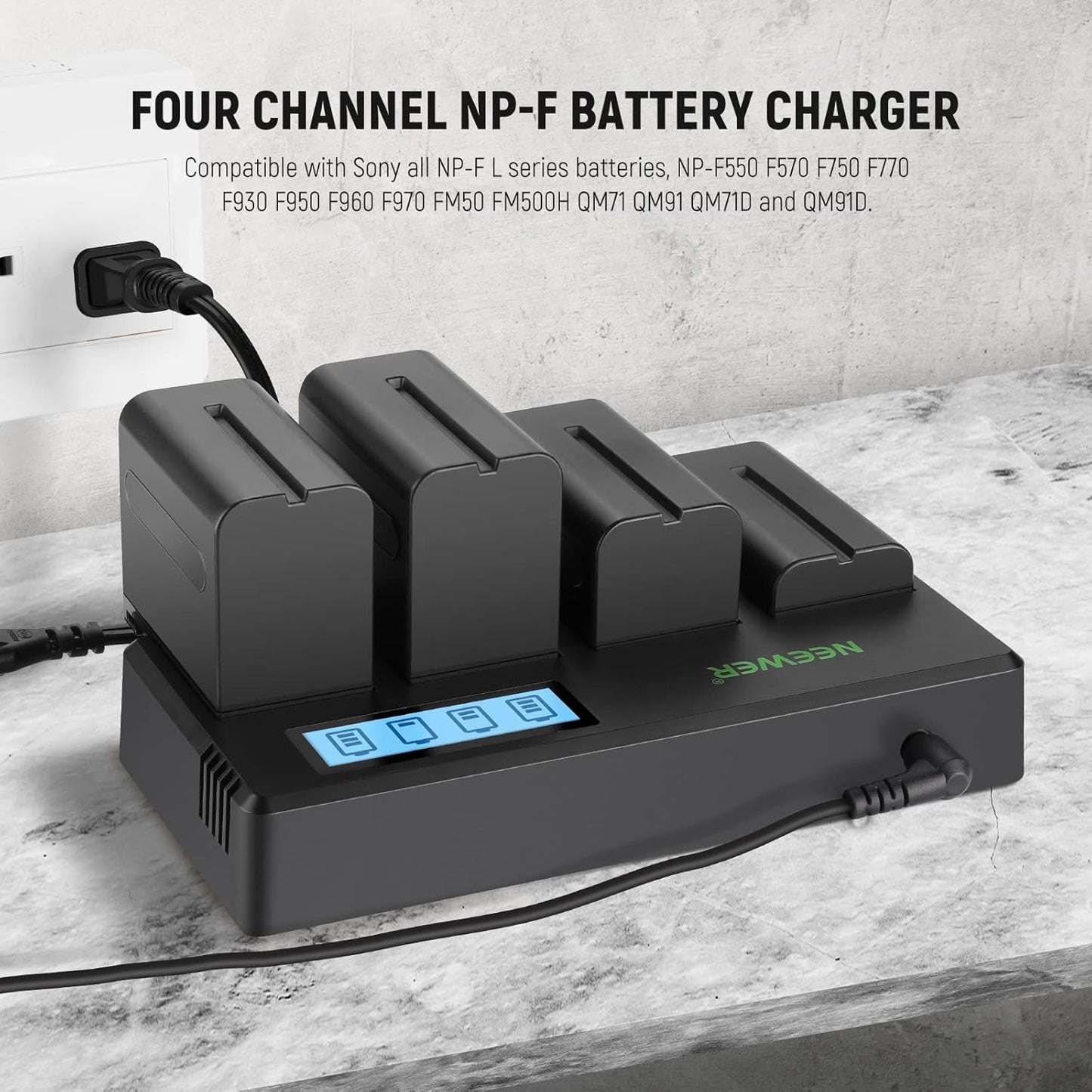Neewer DF-F750 NP-F750 Battery 4-Pack Charger Kit