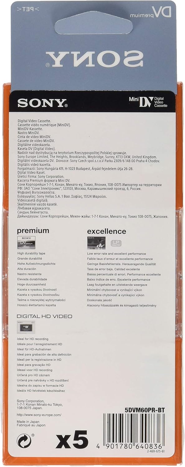 Sony 5DVM60PRR Premium Digital Video Cassette 5-Pack