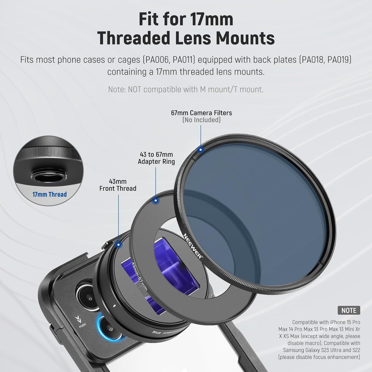 Neewer LS-43 1.55X Anamorphic Lens 17mm Thread Phone Cage