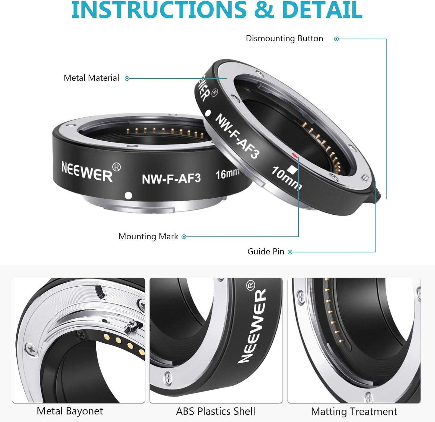 Neewer 10097596 Macro Extension Tube Set for Fujifilm X-Mount