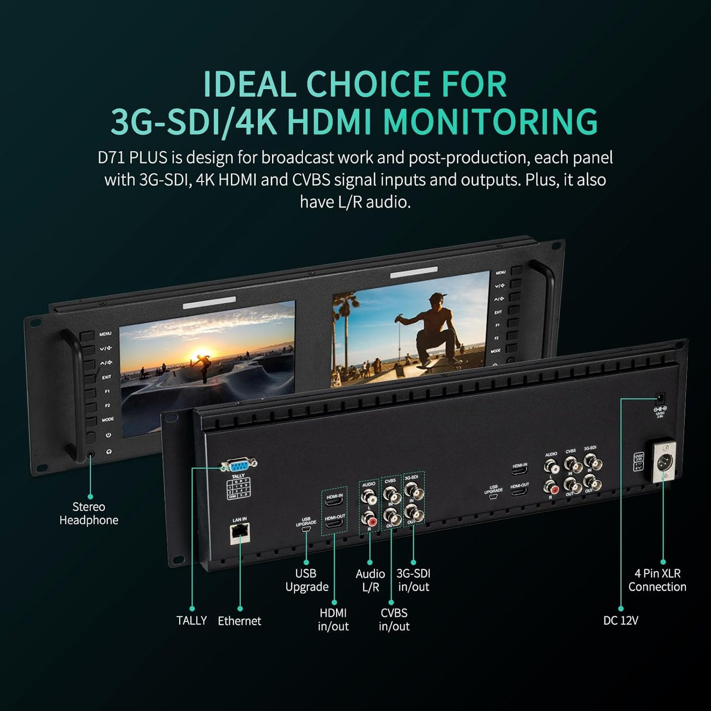FEELWORLD D71 PLUS Dual 7" 3RU Broadcast Monitor
