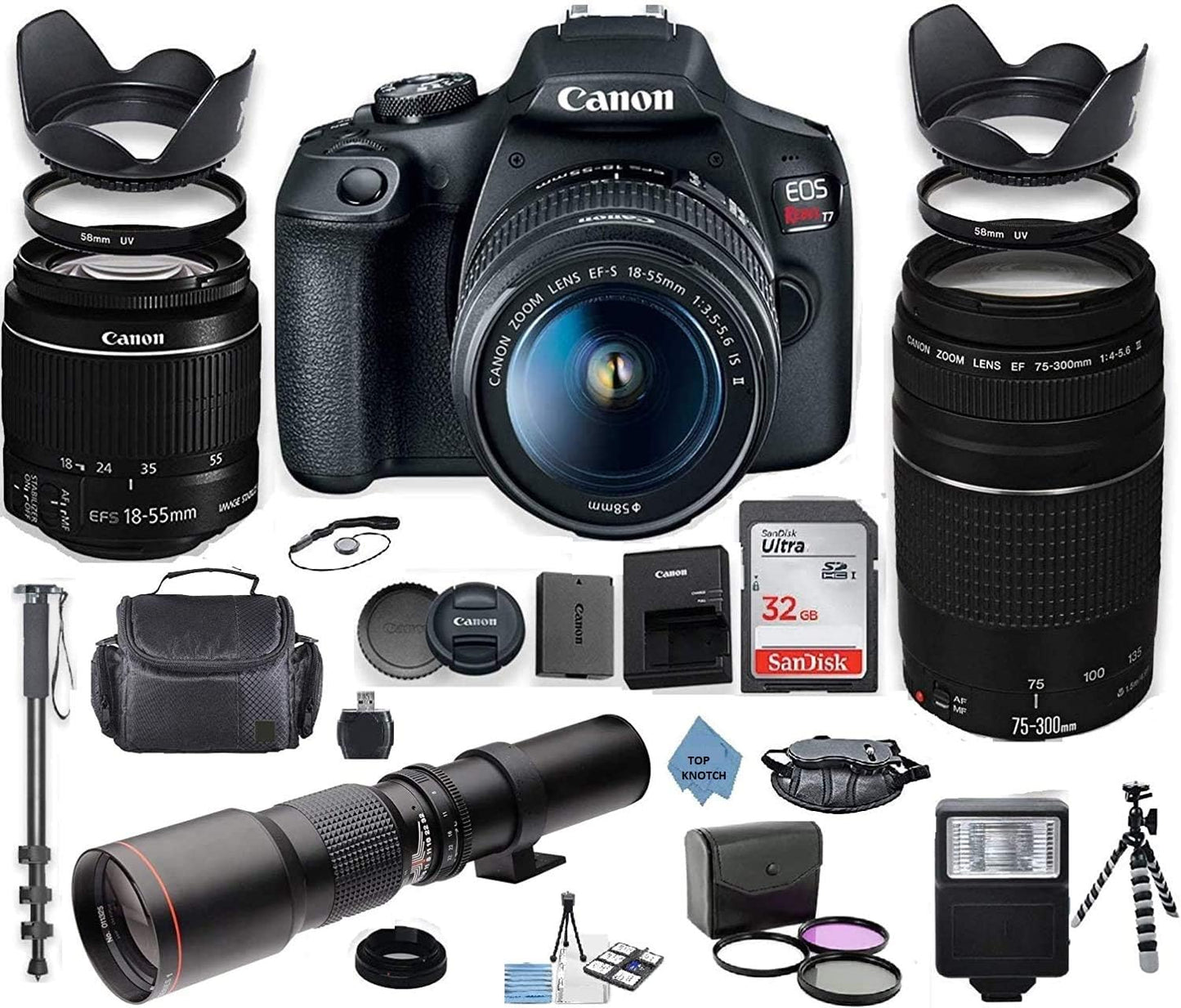 Canon EOS Rebel 2000D DSLR Lens Bundle - Renewed