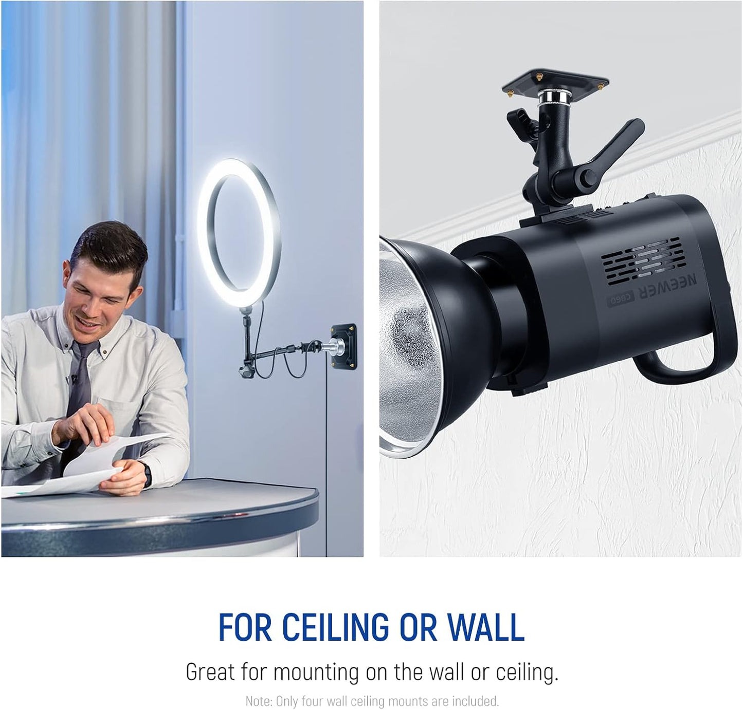 Neewer ST-NA-9: Ceiling Mount Adapter with 5/8” Stud and 1/4” Screw (4 Pack)