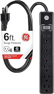 GE 14088 6-Outlet Power Strip 6 Ft Cord Black