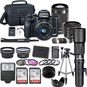 Canon m50 Mirrorless Camera Two Lens Telephoto Bundle