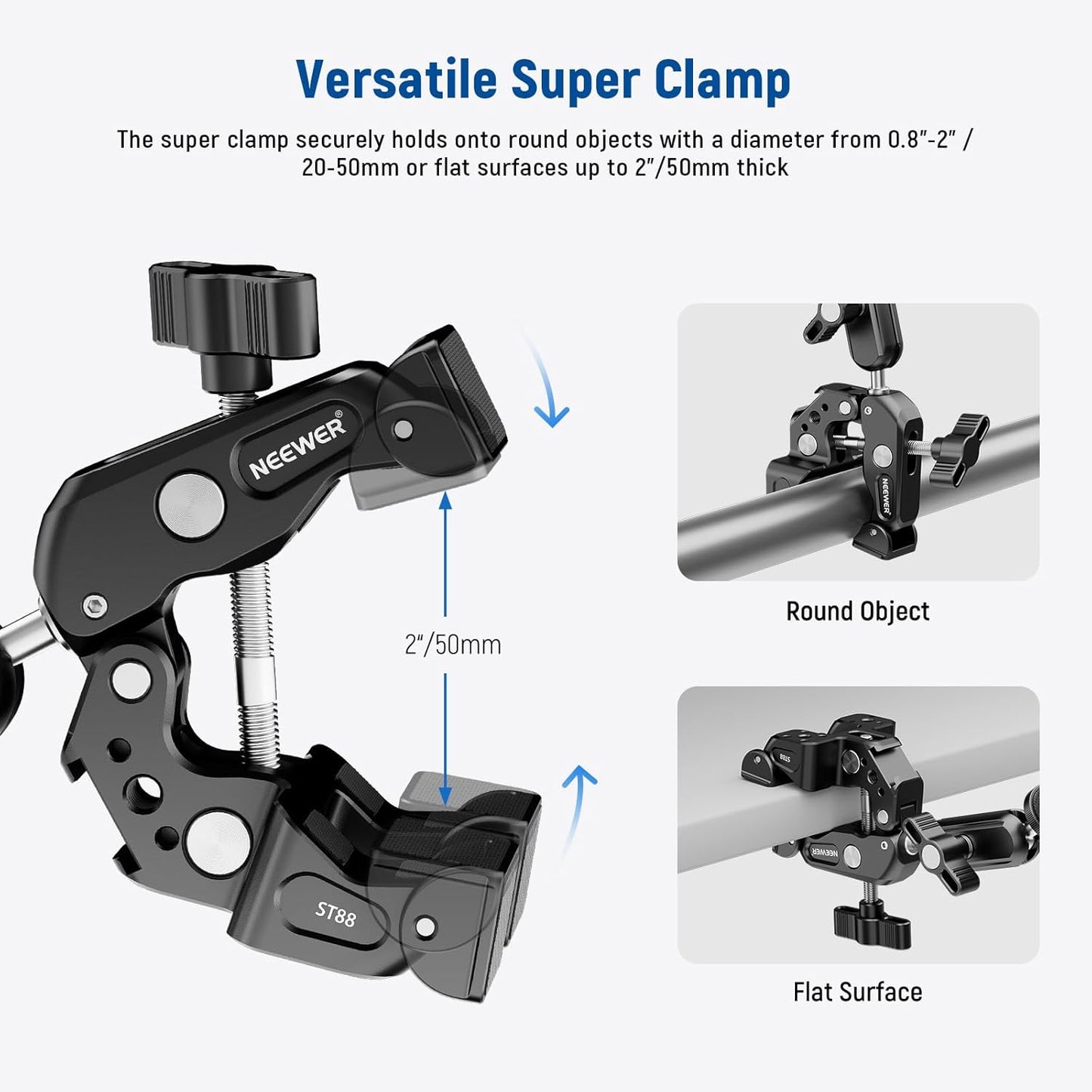 Neewer ST88 Super Clamp 3" Dual Ballhead Magic Arm Phone Mount