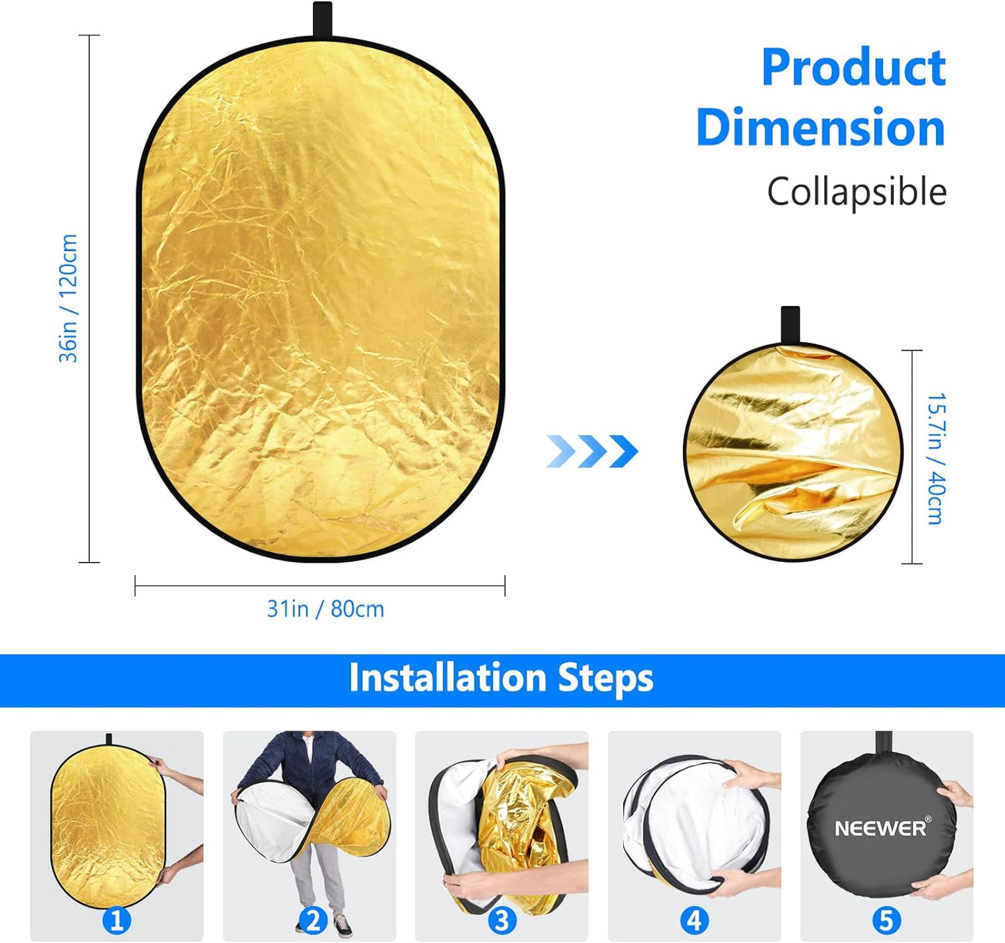Neewer 10071555 5-in-1 31"x47" Photography Reflector