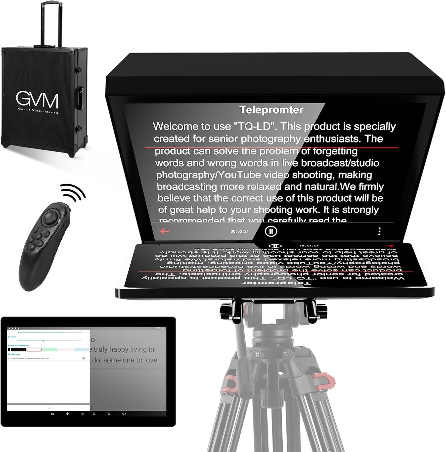 GVM Teleprompters with Carry Case and Tablet Control