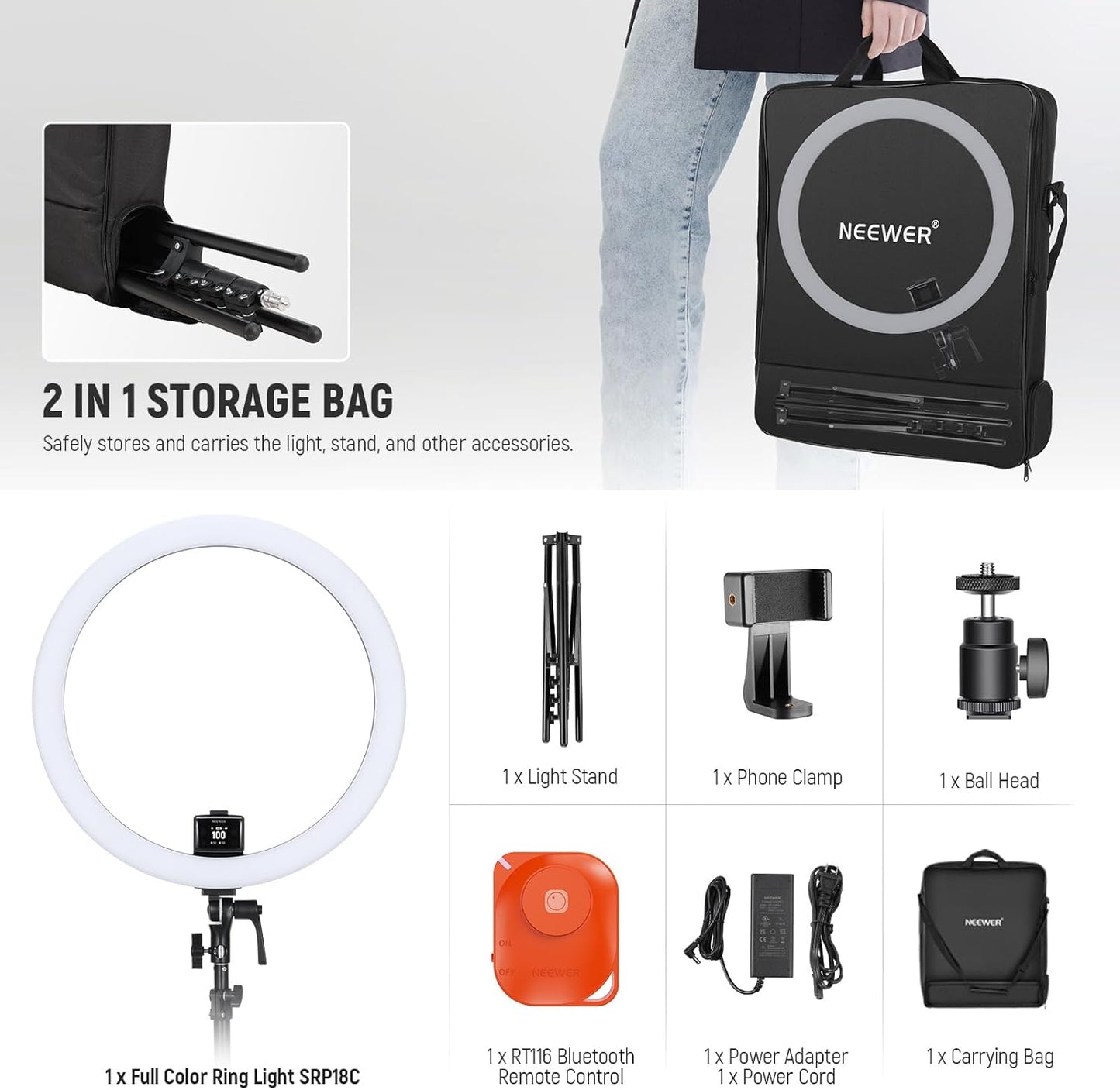 Neewer SRP18C RGB LED Ring Light Kit w/Stand