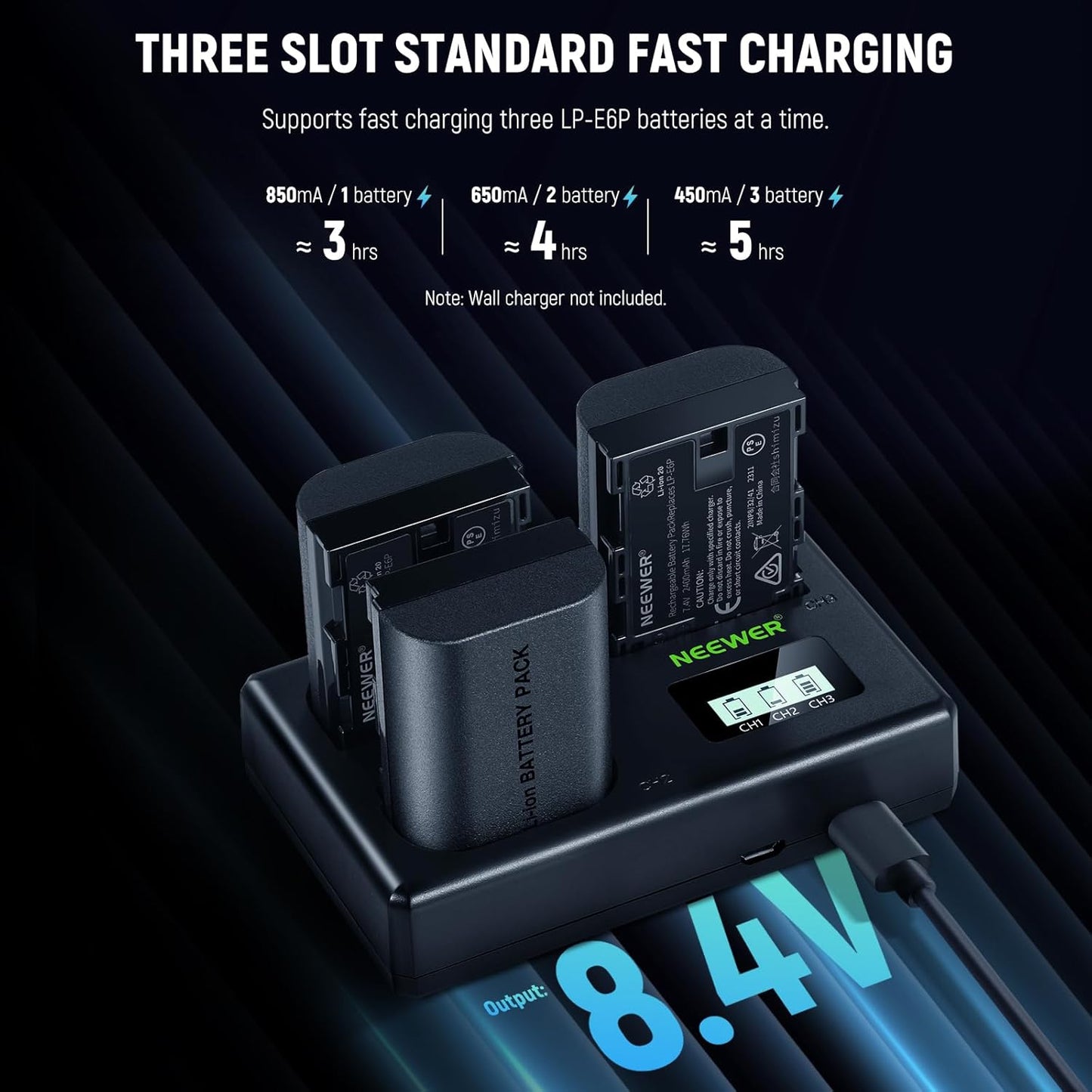 Neewer LP-E6P 2400mAh Battery 3-Pack with USB Charger