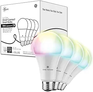 GE CYNC A21: Smart LED Light Bulbs, Color Changing WiFi Lights (4 Pack)