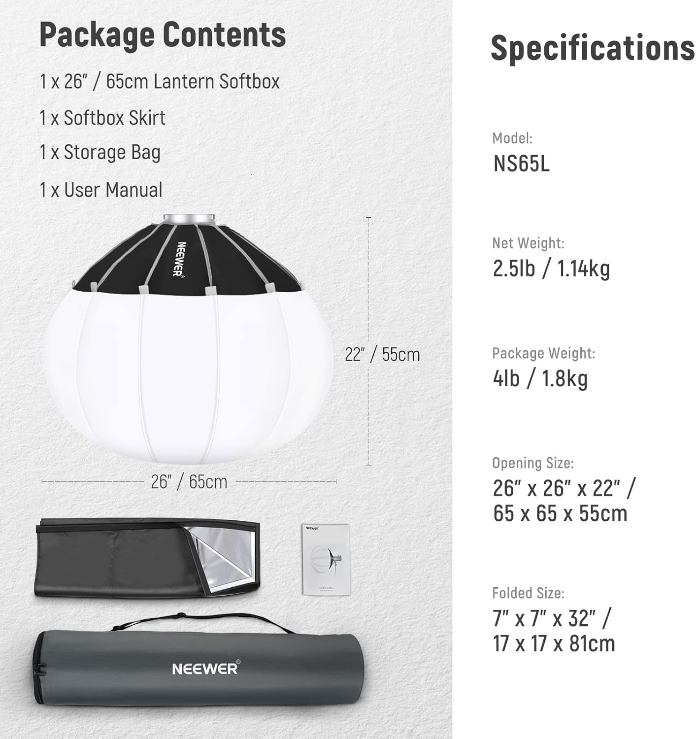 Neewer NS65L 26" Lantern Softbox Bowens Mount Diffuser