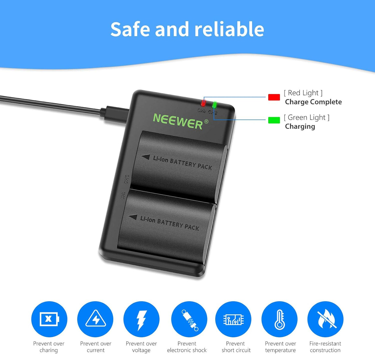 Neewer 10098226 LP-E6NH Battery Charger 2-Pack for Canon EOS