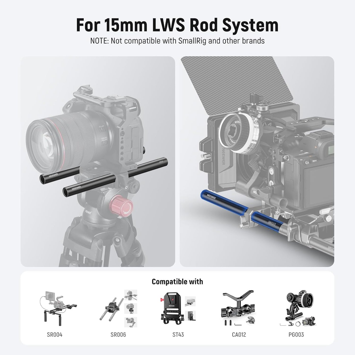 Neewer 10104675 15mm Rods - 8-inch Extension - 2-Pack