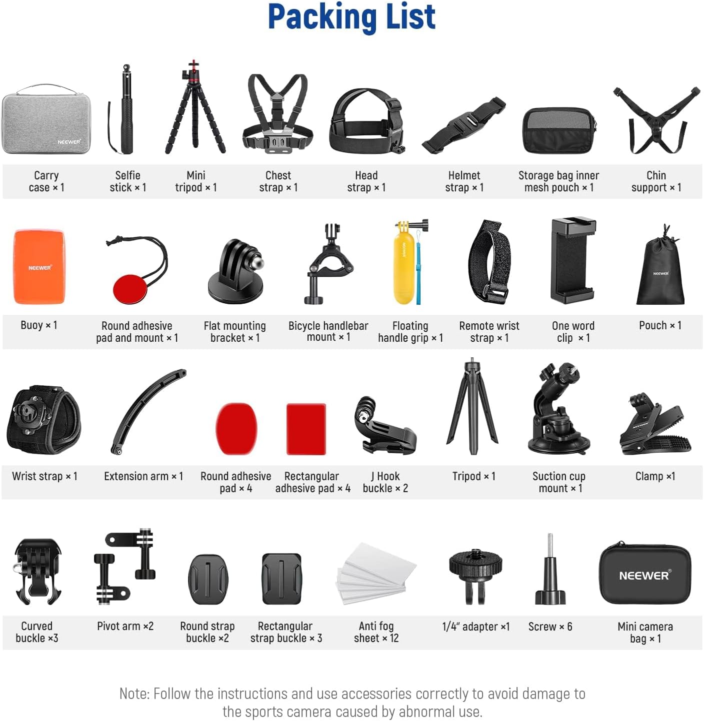 Neewer 10100823 Pro Action Camera Accessory Kit