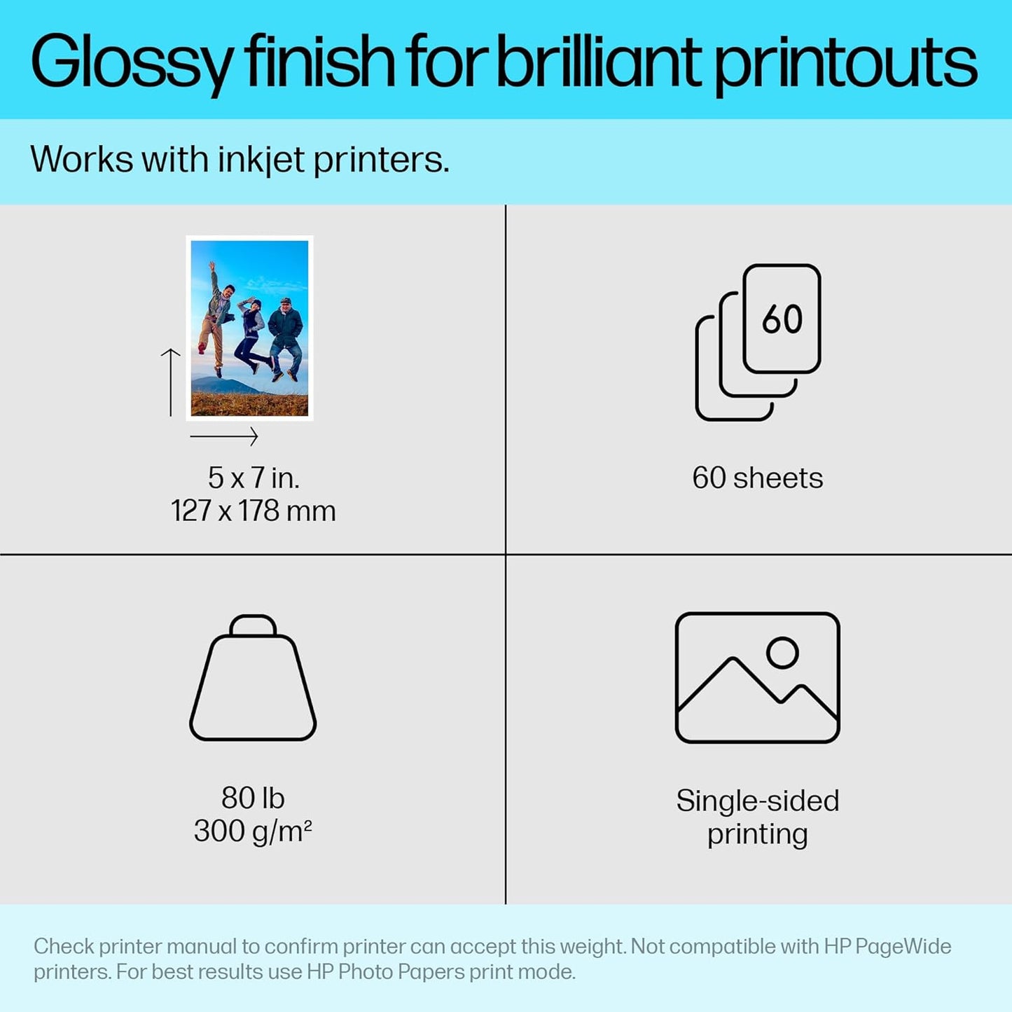 HP Premium Plus Photo Paper Glossy 5x7 60 Sheets