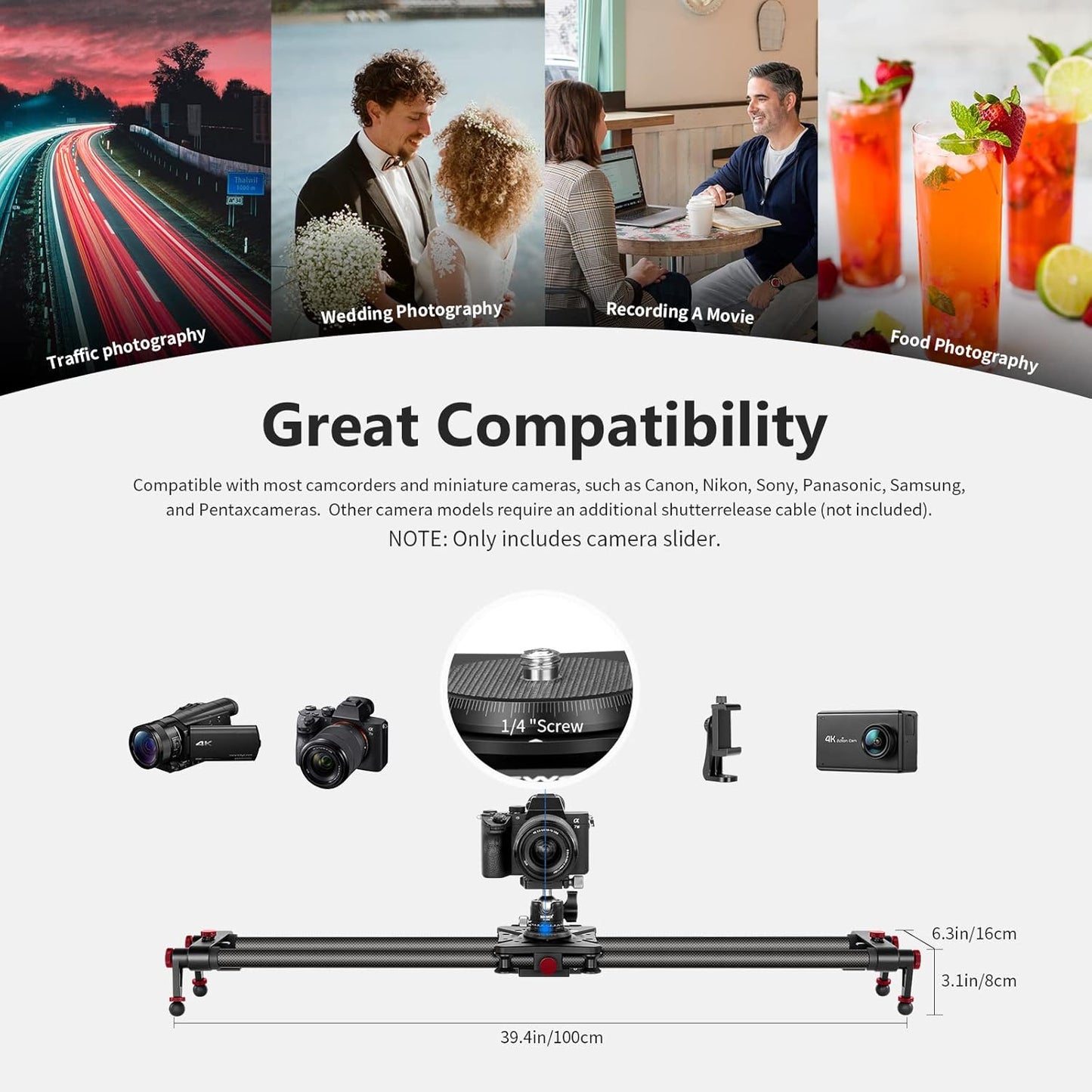 Neewer 10100850 39.4" Motorized Camera Slider Wireless Control