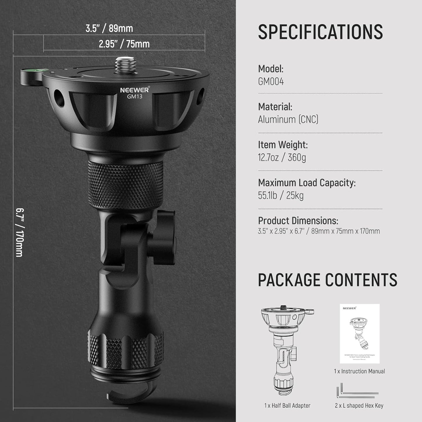 Neewer 10102485 75mm Tripod Leveling Base Adapter