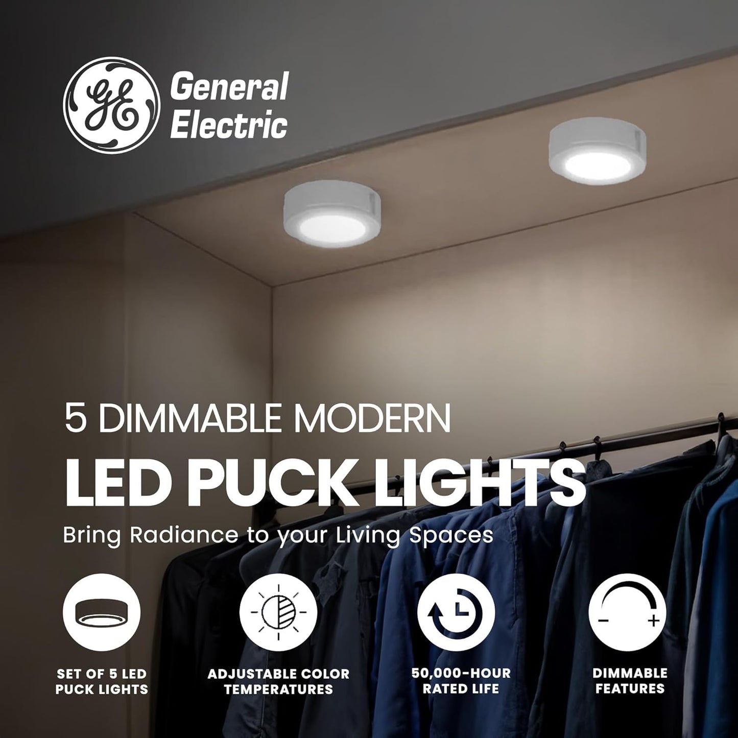 GE 107331 Dimmable LED Puck Lights - 5-Pack