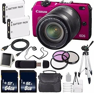 Canon EOSM2 Pink Digital Camera 18-55mm Lens Bundle