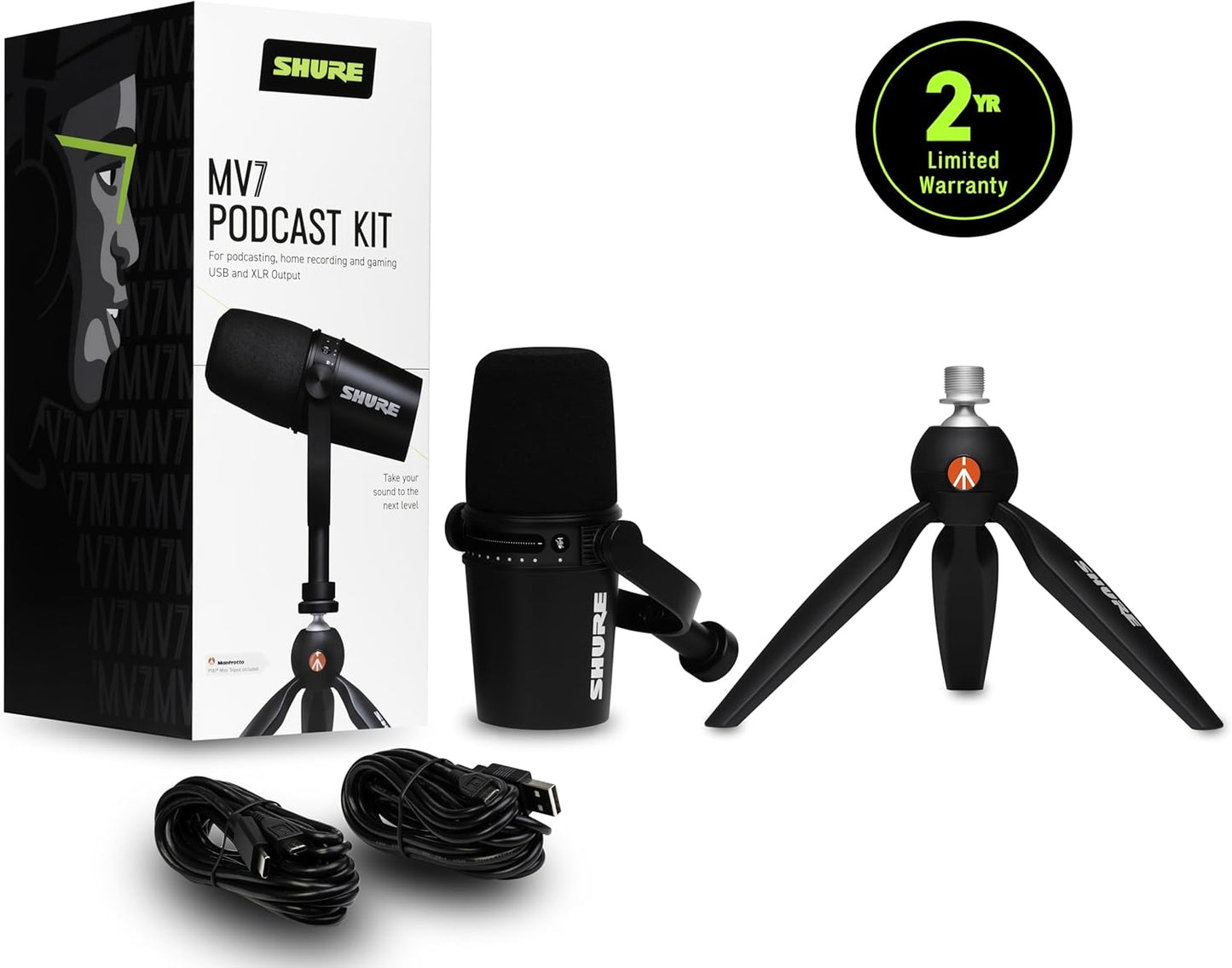 Shure MV7-K-BNDL USB Podcast Microphone with Tripod