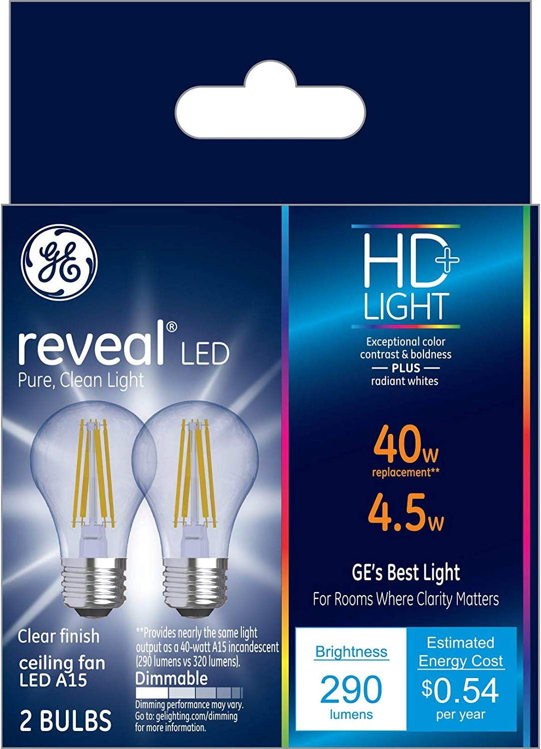 GE 31892 Reveal 40W A15 Ceiling Fan Light Bulbs