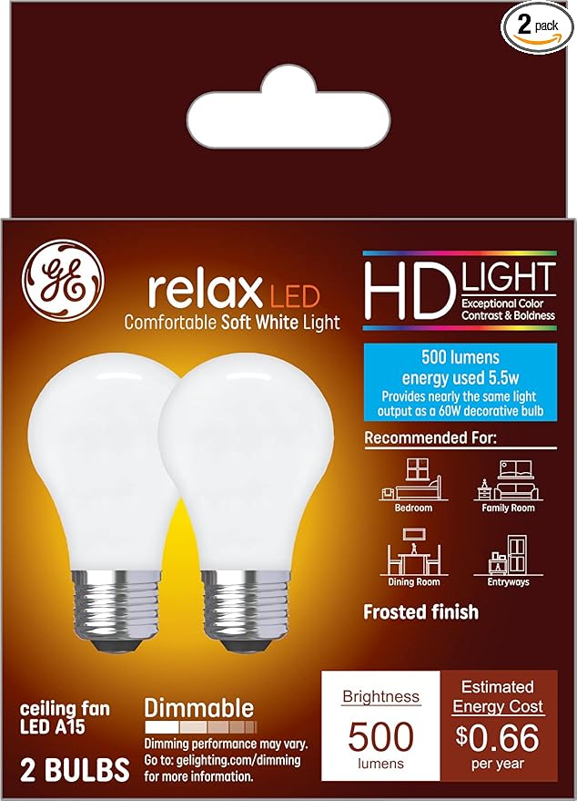 GE 36982 Relax LED A15 Soft White 60W 2-Pack