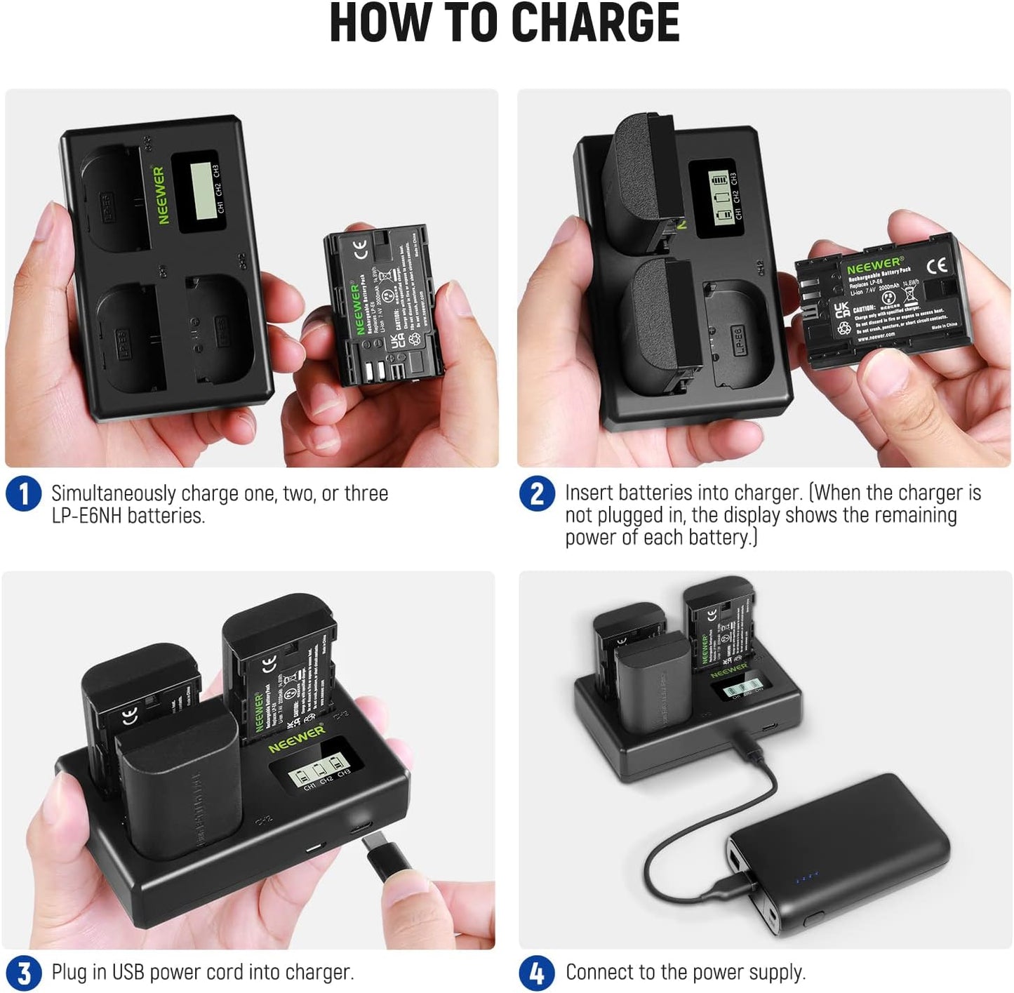 Neewer 10101014: LP-E6 Battery and Charger Set - 3-Pack