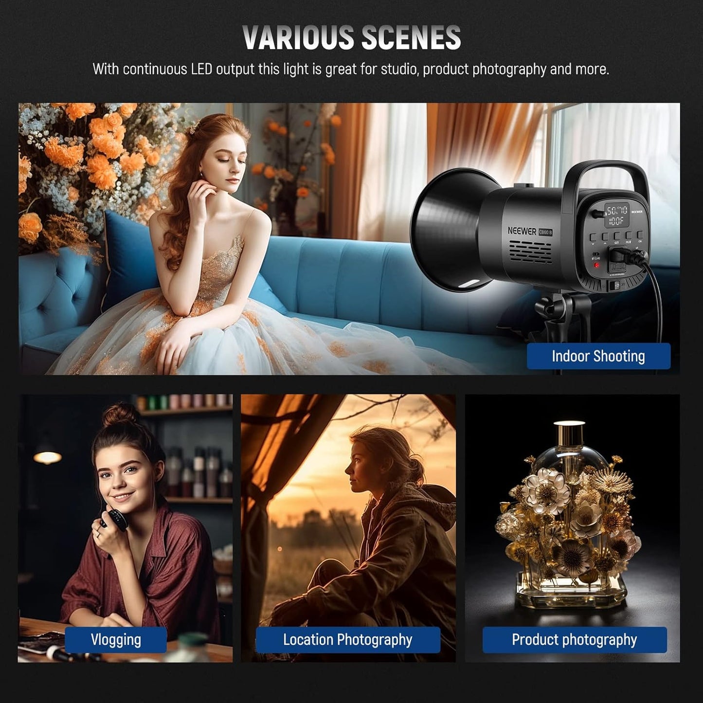 Neewer CB60B 70W Bi-Color LED Video Light APP Control
