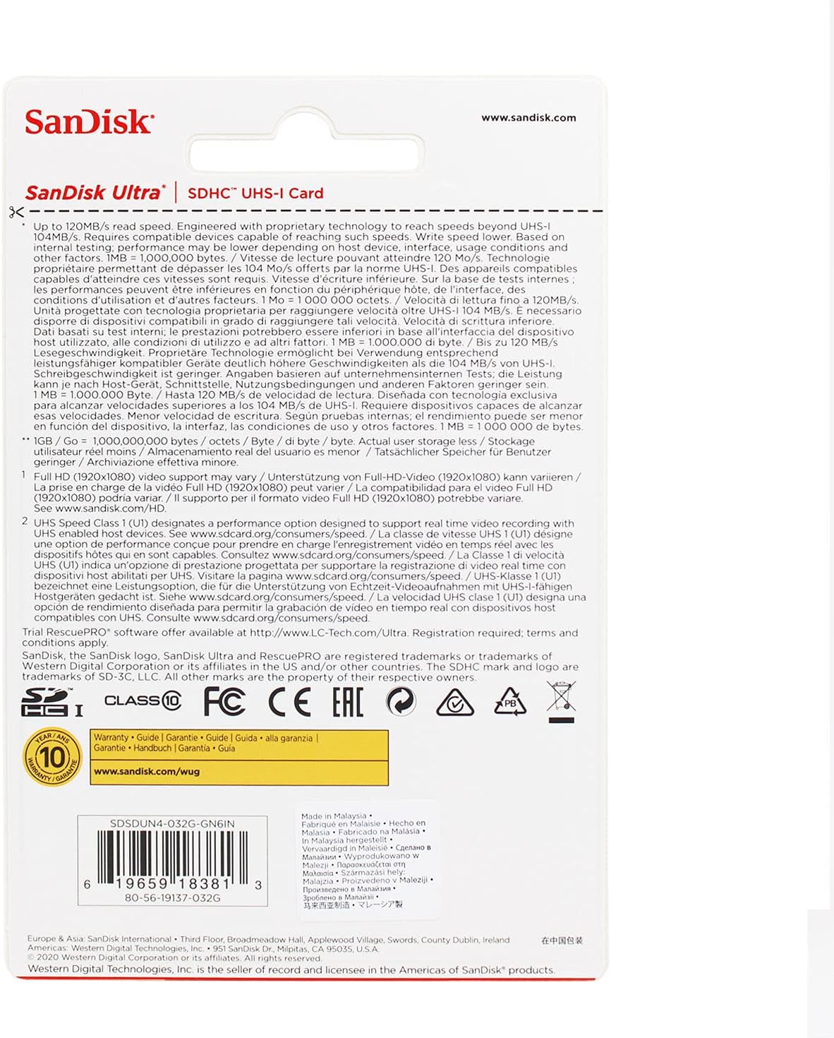 SanDisk SDSDUNC-032G-GN6IN 32GB Ultra SDHC UHS-I Card