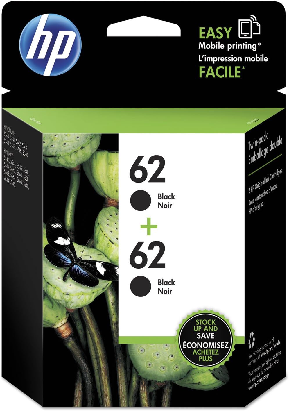 HP T0A52AN#140 62 Black Ink Cartridge 2-Pack