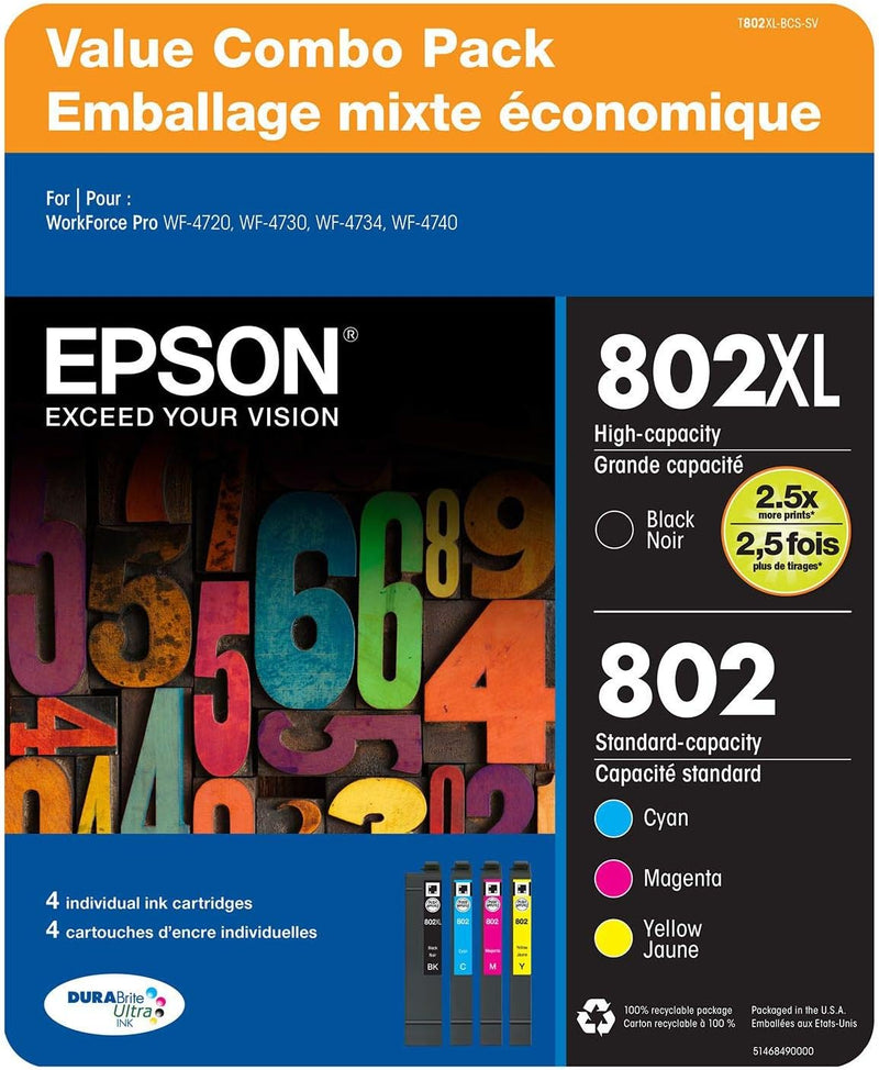 Epson 802 XL Black & Color Ink Cartridge Value Pack — main product image