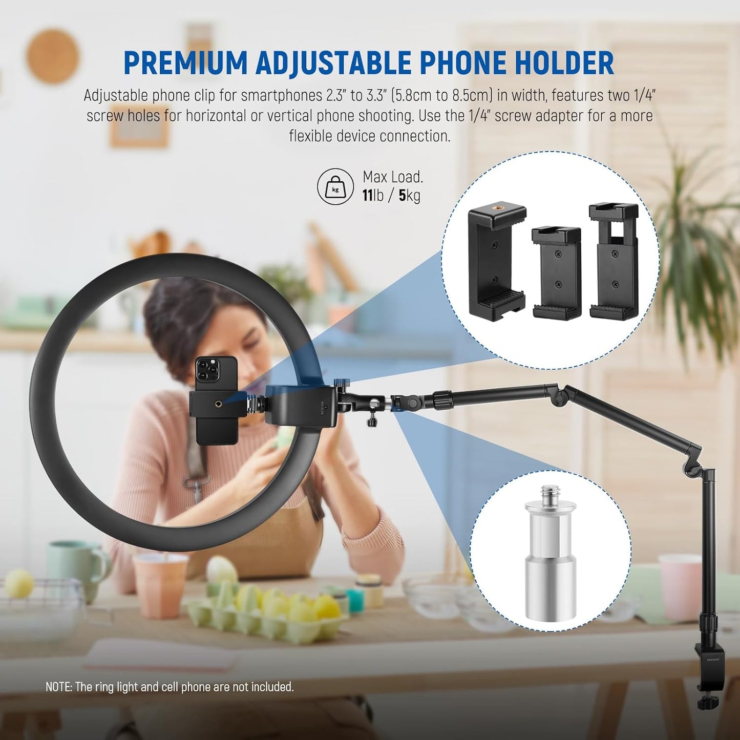 Neewer 10103795 Overhead Camera Mount Stand Phone Holder