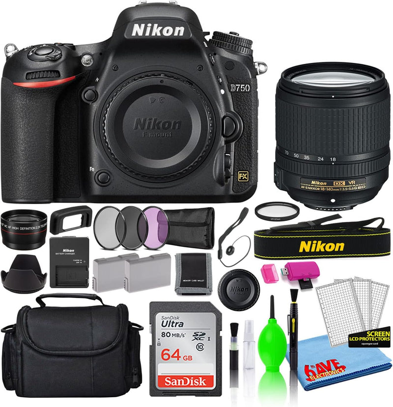 Nikon 1543 D750 DSLR 24.3MP Camera with 18-140mm Lens Bundle (Renewed) — main product image