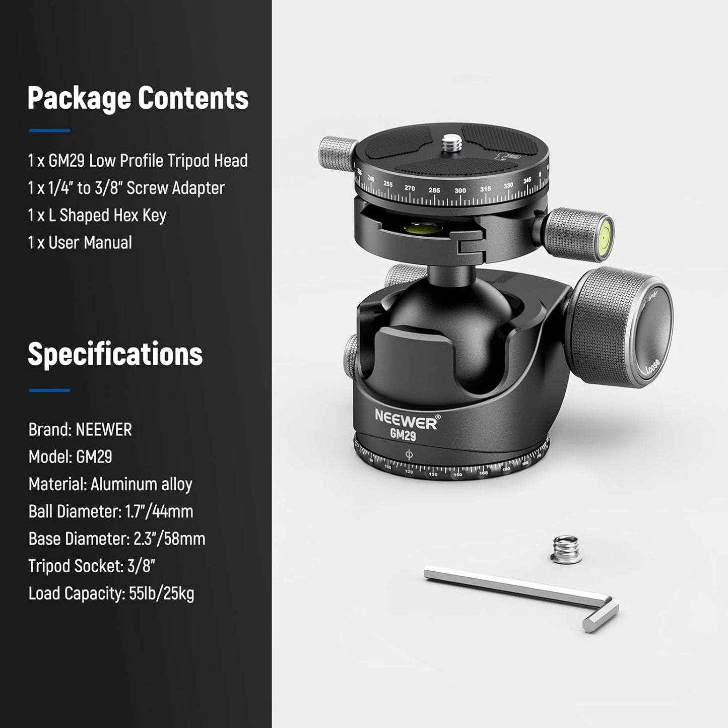Neewer GM29 Low Profile Ball Head Heavy Duty