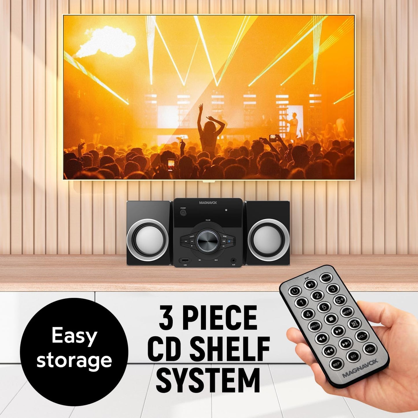 Magnavox MM442 3-Piece CD Shelf System Bluetooth Black