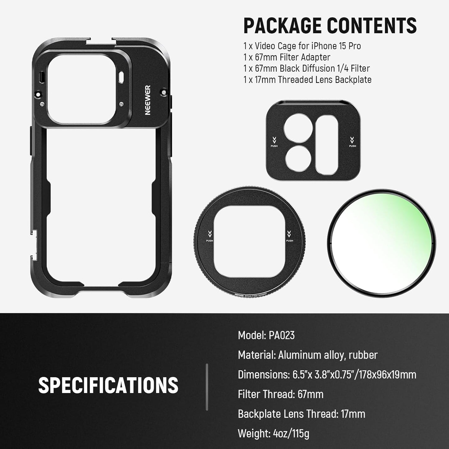 Neewer 90100993 Pro iPhone 15 Video Cage Kit
