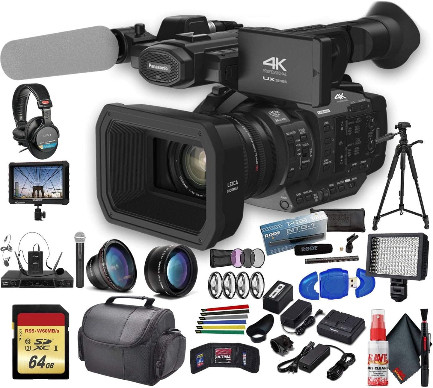 Panasonic 6PANAGUX180GP6 AG-UX180 4K Camcorder Film Maker Bundle