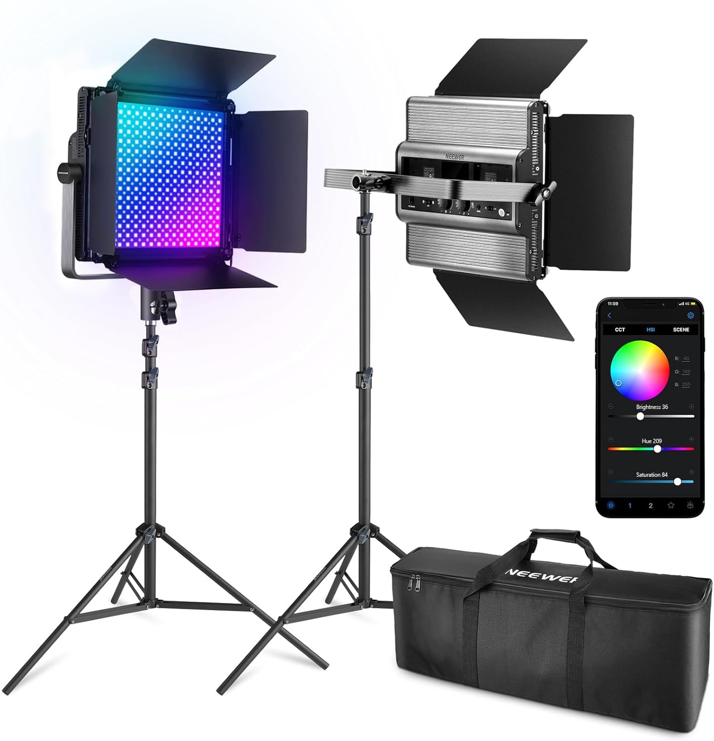 Neewer 10104229: RGB1200 LED Video Light Kit with Stands