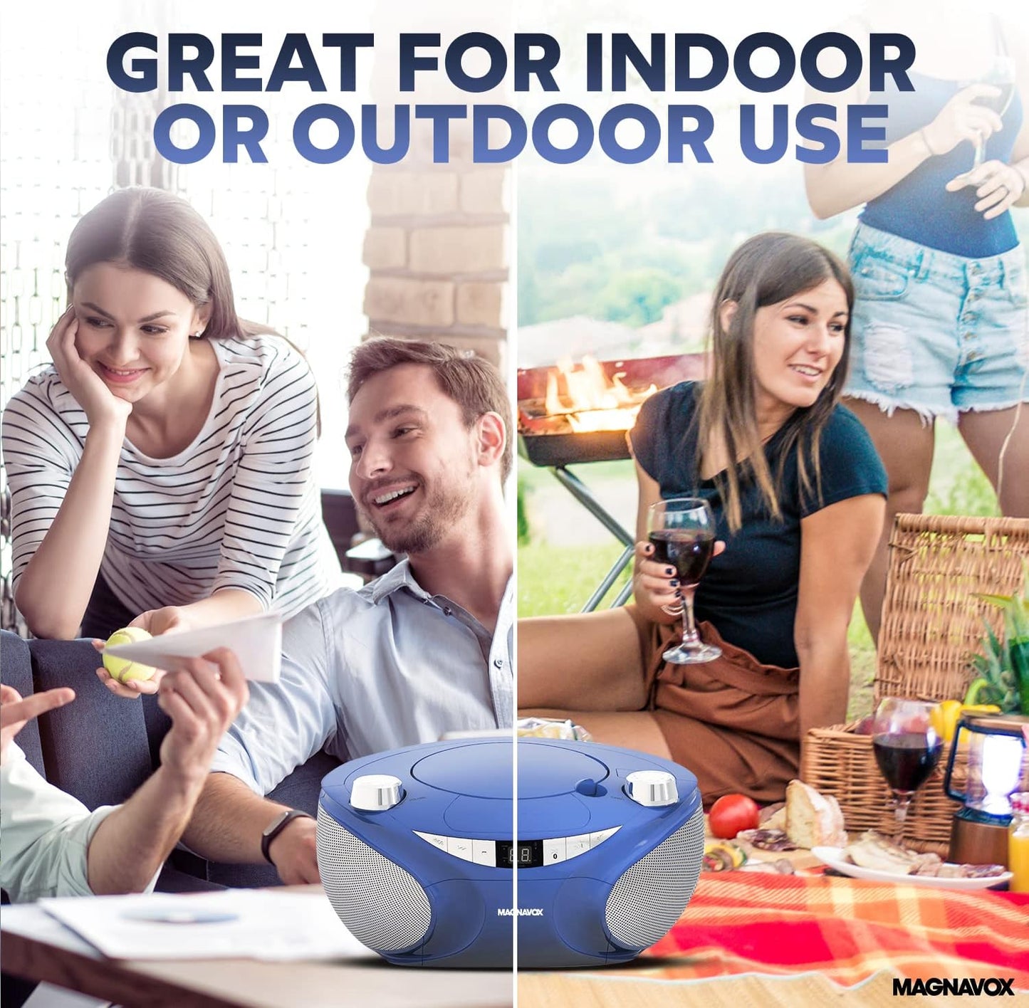 Magnavox MD6949-BL Portable Bluetooth CD Boombox AM/FM Radio Blue